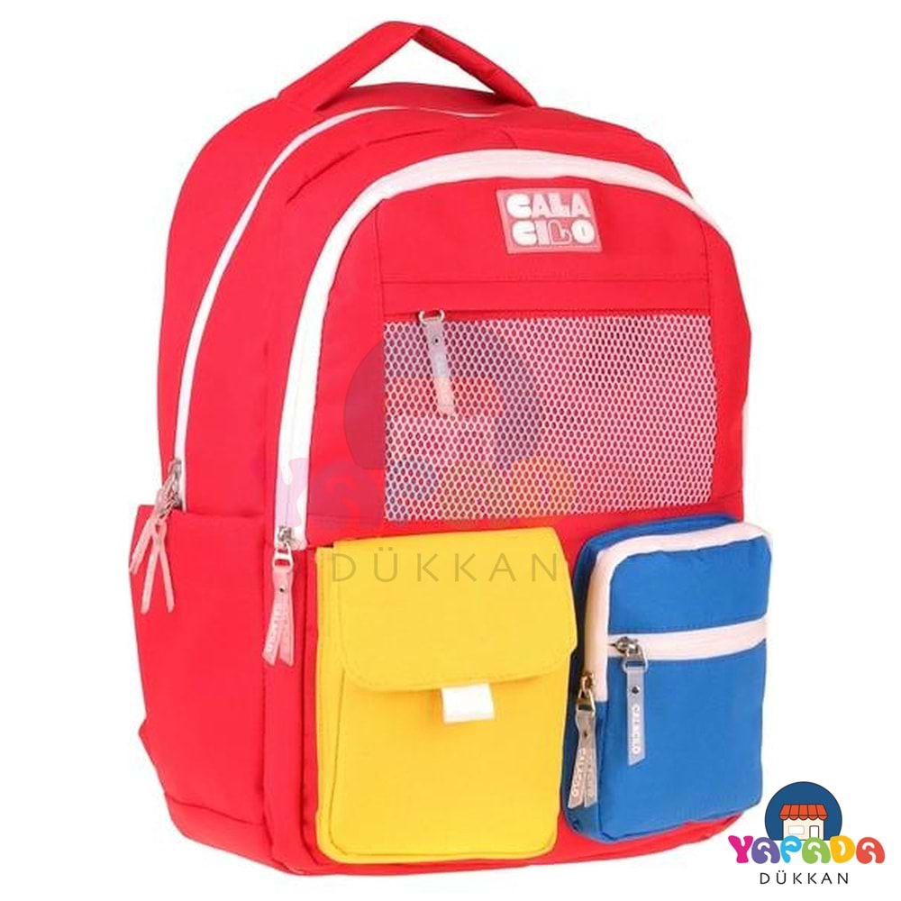 CalaCilo Bull C4101 25 L 43 x 29 x 20 cm Beş Bölmeli Suya Dayanıklı Kırmızı-Sarı İlkokul Sırt Çantası