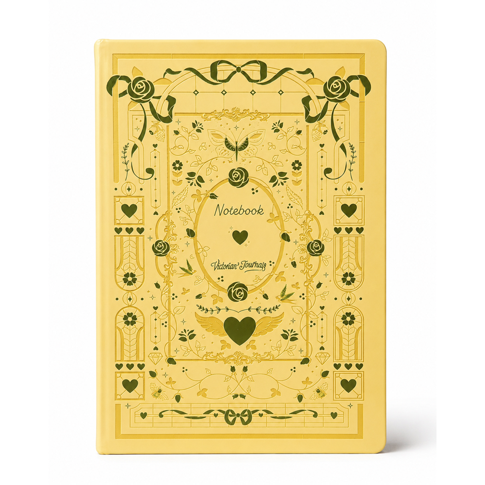 Victoria's Journals Amour - Vegan Deri Sert Kapak Defter A5 100 gr., 96 yaprak. Çizgili.Kutulu-Sarı