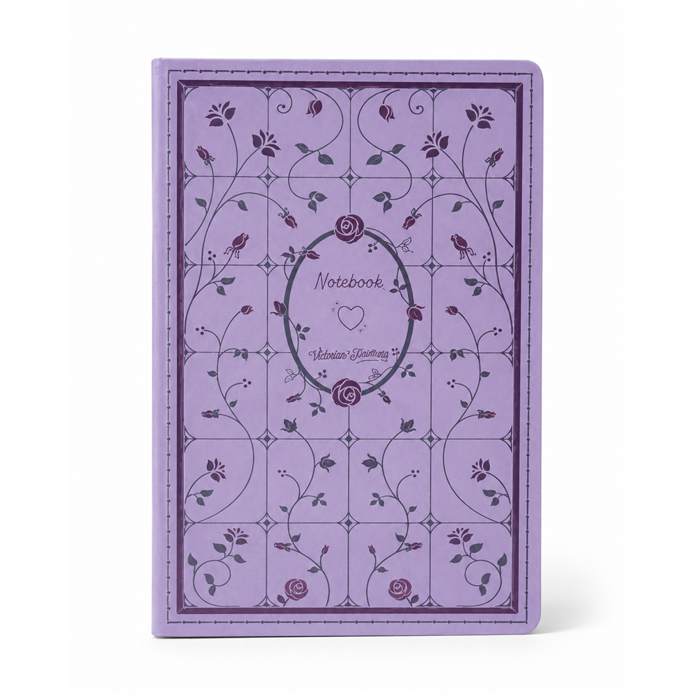 Victoria's Journals Fleur - Vegan Deri Sert Kapak Defter A5 120 gr., 80 yaprak. Noktalı.Kutulu-Mor