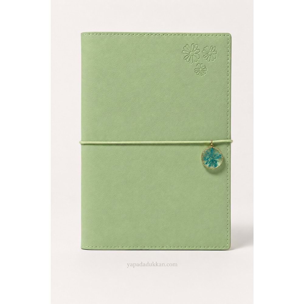 Victoria’s Journals Charm Çiçek Lastikli Vegan Deri Defter 96 Yaprak - Mint Yeşili