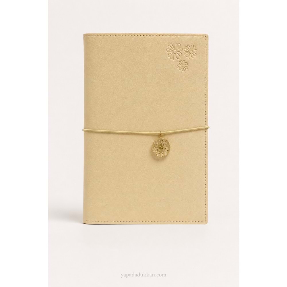 Victoria’s Journals Charm Çiçek Lastikli Vegan Deri Defter 96 Yaprak - Krem