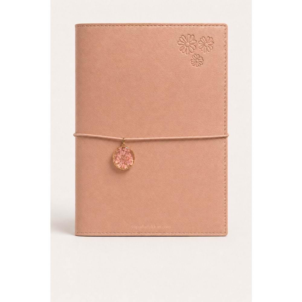 Victoria’s Journals Charm Çiçek Lastikli Vegan Deri Defter 96 Yaprak - Pudra Pembe