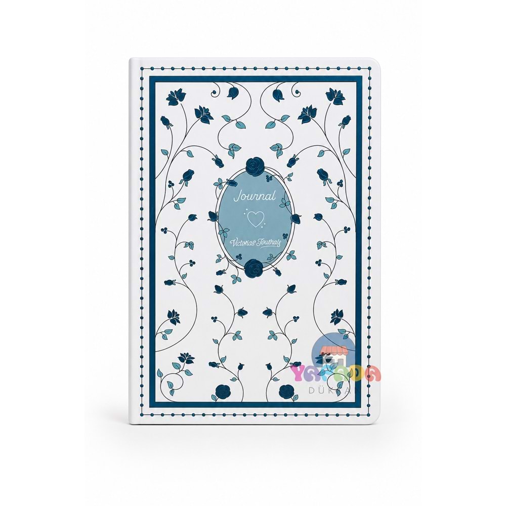 Victoria’s Journals Smyth Art Vegan Deri Defter 100 gr 120 Yaprak - Mavi Çiçekli Sarmaşık Desen