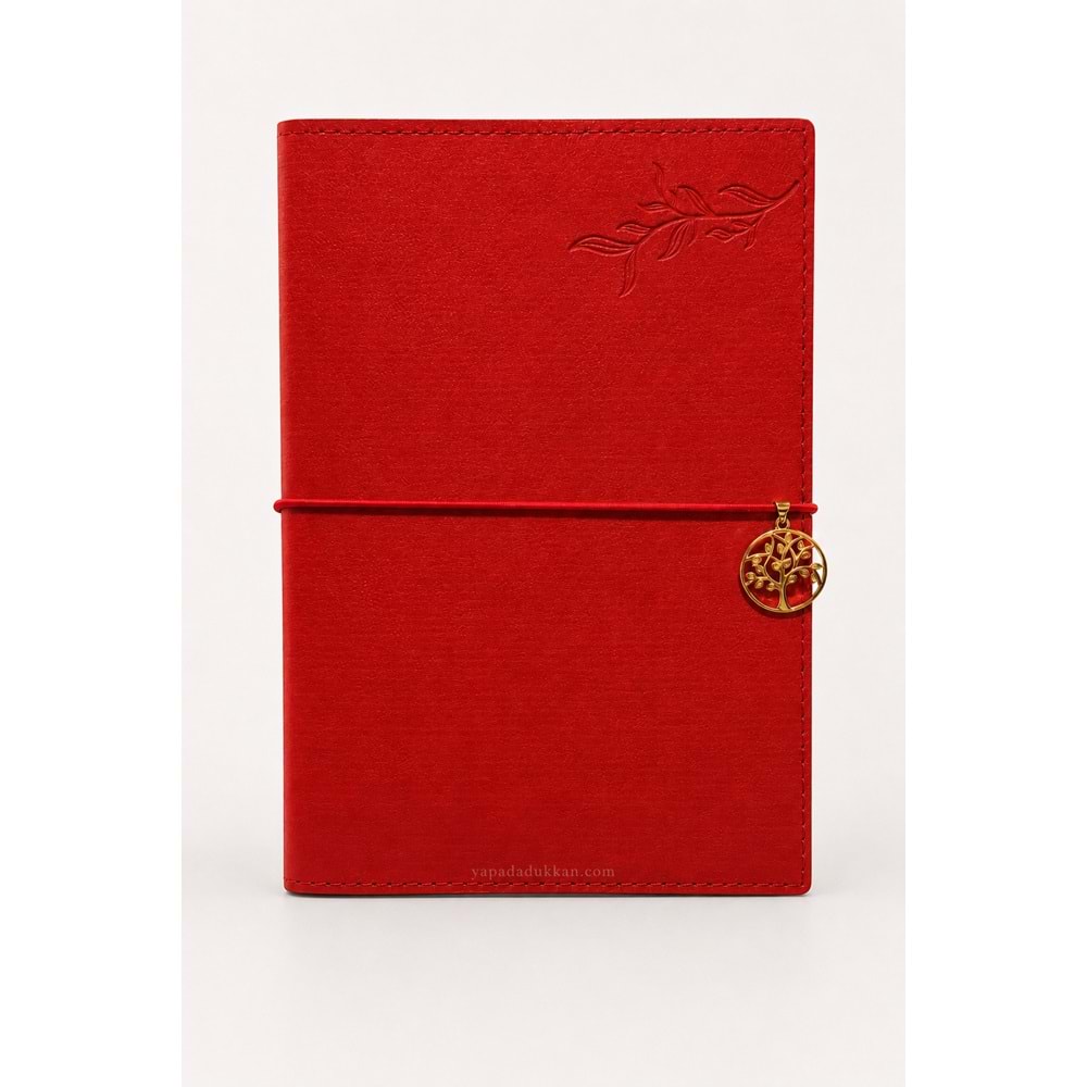 Victoria’s Journals Charm Hayat Ağacı Lastikli Vegan Deri Defter 96 Yaprak Kırmızı