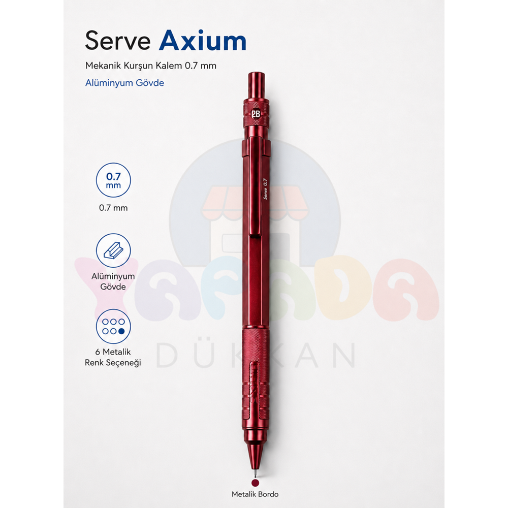 Serve Axium 0.7 mm Alüminyum Gövdeli Versatil Kalem Metalik Bordo