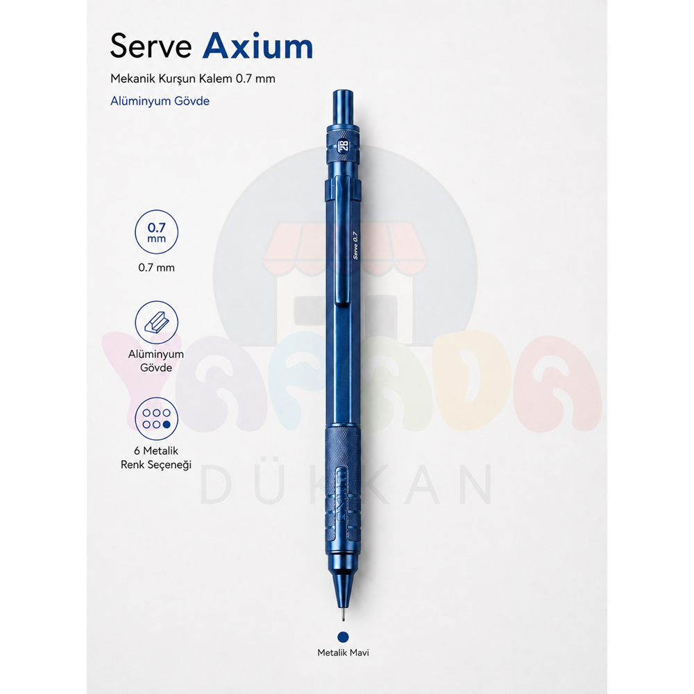 Serve Axium 0.7 mm Alüminyum Gövdeli Versatil Kalem Metalik Lacivert