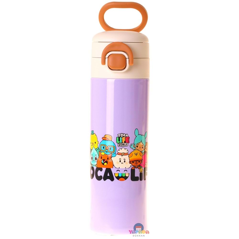 Kaukko Kids L5341 Toca Life Lila-Turkuaz 520 ml SUS316 Paslanmaz Çelik Çift İçim Kilitli Termos Matara