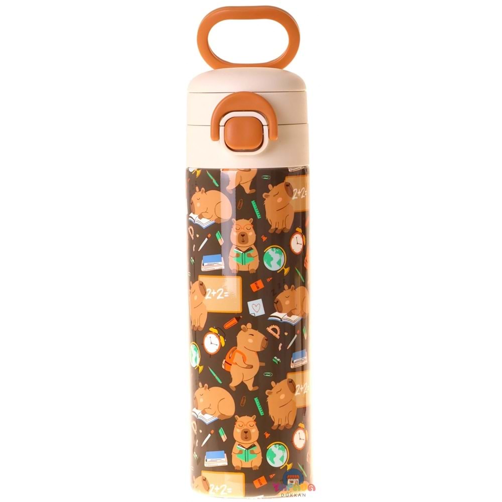 Kaukko Kids L5387 Clever Kahverengi 520 ml SUS316 Paslanmaz Çelik Çift İçim Kilitli Termos Matara