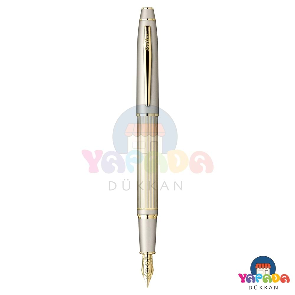 Scrikss Noble 35L T000SABB3558A Çizgi Desenli Saten Altın M Uç Pistonlu Dolma Kalem Seti