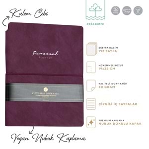 Victoria's Journals Kuka Personal Planner Defter 19x25 80 gr. 96 yp. Çizgili Mor