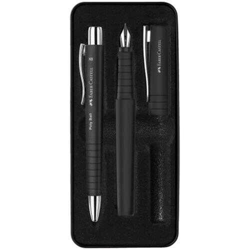 Faber Castell Grip 2011 Hediye Seti Siyah Metal Kutu Dolma Kalem Ve Tükenmez Kalem Yedek Kartuş
