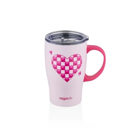 Vagonlife 480ml Çelik Termos Kluplu Bardak Matara Pembe VGN-8136
