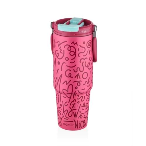 VagonLife 900 Ml Paslanmaz Çelik Termos Kuluplu Pembe VGN-8137