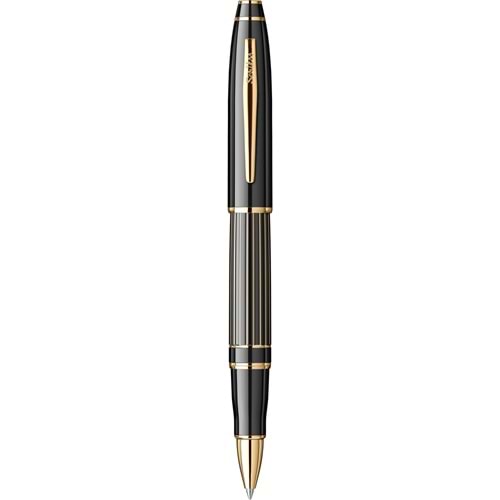 Scrikss Noble 350L Çizgi Desenli Siyah Altın Roller Kalem
