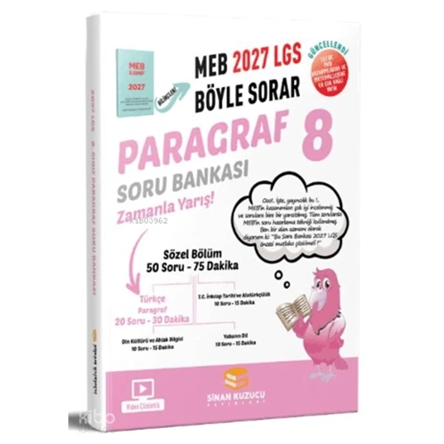 Sinan Kuzucu Yayınları 8. Sınıf LGS Paragraf Soru Bankası