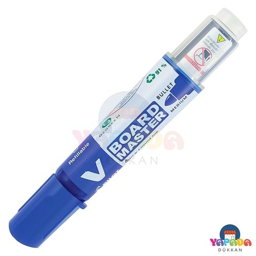 Pilot V-Board Master WBMA-VBM-M Mavi Yuvarlak Uçlu 2,3 mm Çizgi Genişlikli Kartuşla Doldurulabilir Beyaz Tahta Kalemi