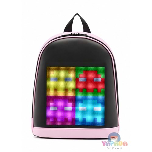 Jarmend T7-02 Zıpır Pembe 26 x 11 x 30 cm Oxford Kumaş-Naylon Bluetooth Kontrollü 64 x 64 Piksel LED Ekranlı Akıllı Sırt Çantası