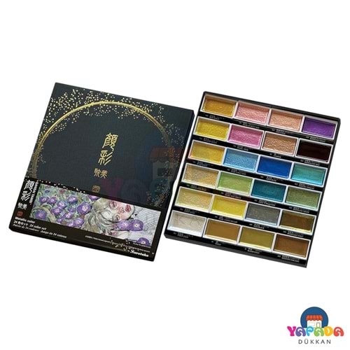 Kuretake ZIG Gansai Tambi MC20/24V/NW3 24 Renk Metallic & Pearl Suluboya Seti