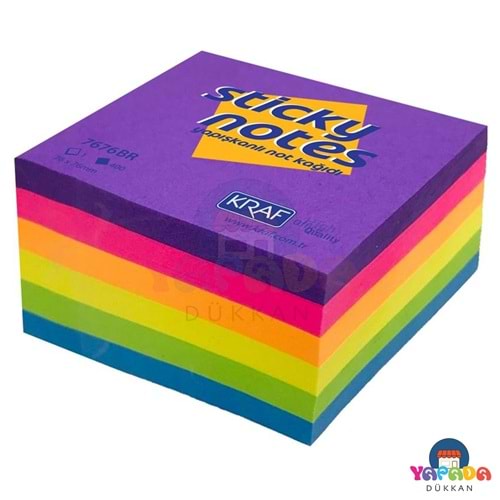 Kraf 7676BR 76 x 76 mm 400 Yaprak Bright Yapışkanlı Not Kağıdı Küp