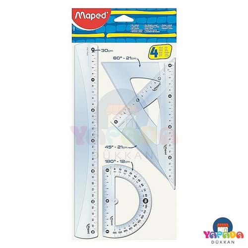 Maped Cristal 242830 30 cm 4 Parça Şeffaf Çizim ve Cetvel Seti