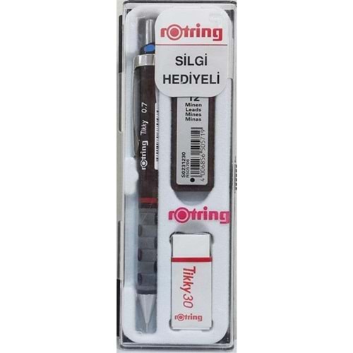 Rotring Tikky Versatil Kurşun Kalem Set - Min Silgi 3'lü 0.7 Bordo
