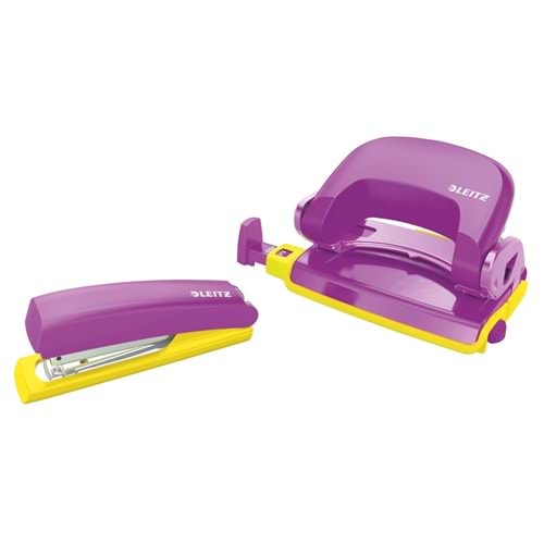 Leitz Retro Chic Zımba Makinesi ve Delgeç Set Mor Sarı 5507-65