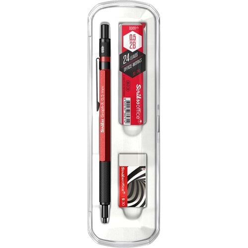 Scrikss Graph-x Metal Versatil Kalem + Silgi + Kalem Ucu 0.5mm Kırmızı