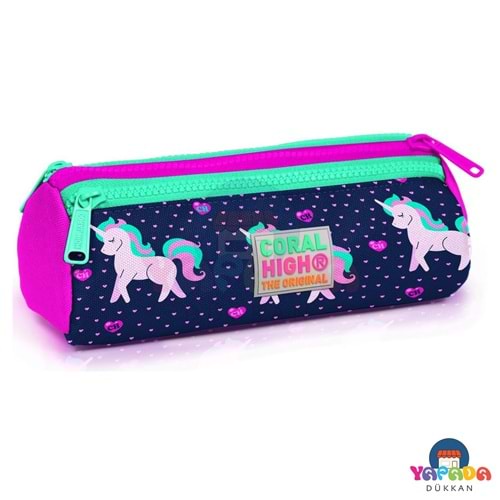 Coral High Kalem Çanta (Üç Bölmeli) Lacivert Unicorn Desenli Kalem Çantası – 22310