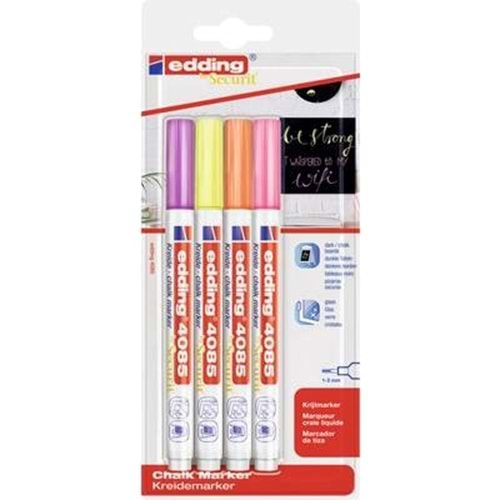 Edding 4085 Cam ve Tebeşir Kalemi 4lü Blisterli Set Neon Renkler