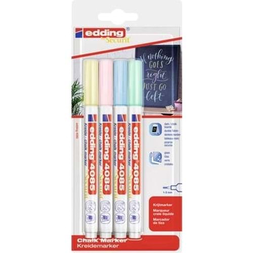 Edding 4085 Cam ve Tebeşir Kalemi 4lü Blisterli Set Pastel Renkler