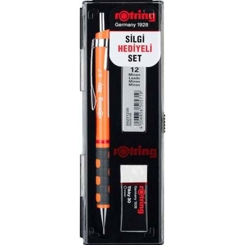 Rotring Tikky Mekanik Kurşun Kalem Set - Min Silgi 3'lü 0.7 Neon Turuncu