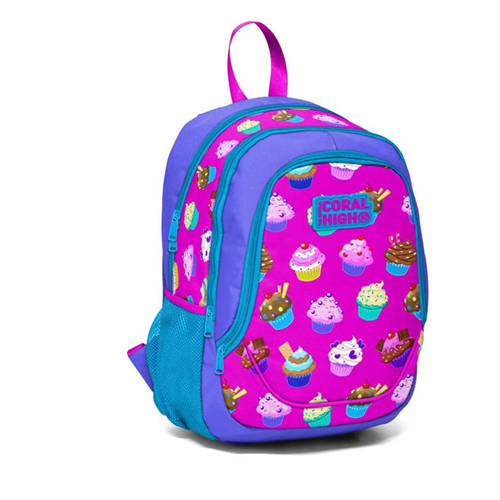 Coral High Kids 23388 Lavanta-Pembe Cupcake Desenli Üç Bölmeli Okul Sırt Çantası