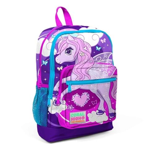 Coral High Kids 23708 Mor-Pembe Unicorn Desenli Dört Bölmeli Okul Sırt Çantası 27 x 38 x 14 cm
