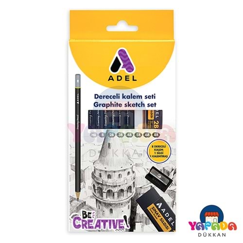Adel 2165000082 HB–8B 8'li Dereceli Kurşun Kalem Seti – Silgi ve Kalemtıraşlı