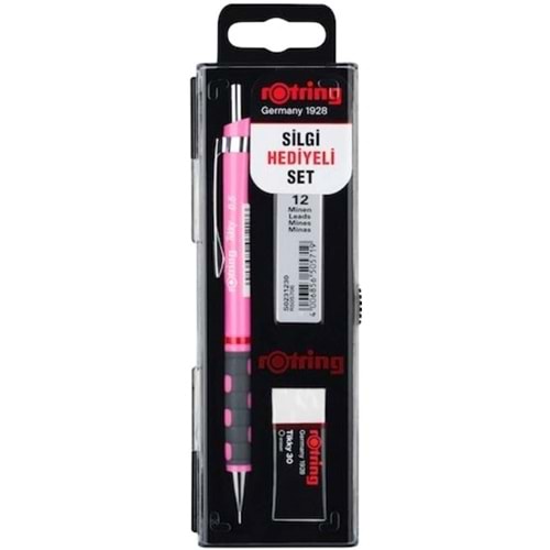 Rotring Tikky Mekanik Kurşun Kalem Set - Min Silgi 3'lü 0.7 Neon Pembe