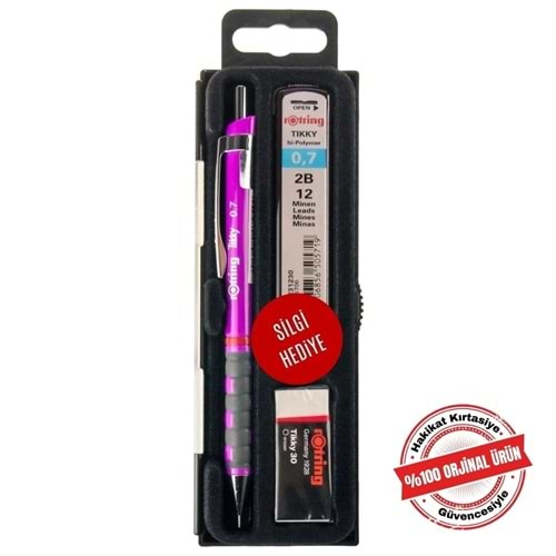 Rotring Tikky Mekanik Kurşun Kalem Set - Min Silgi 3'lü 0.7 Mor