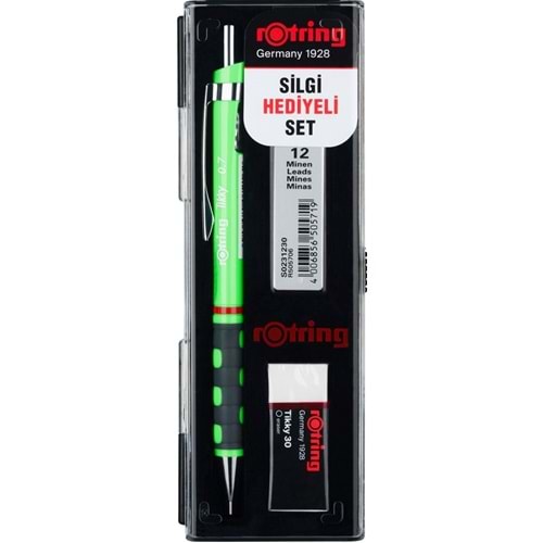 Rotring Tikky Mekanik Kurşun Kalem Set - Min Silgi 3'lü 0.7 Neon Yeşil
