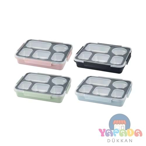Vagonlife BL50122 1600 ml 5 Bölmeli Paslanmaz Çelik Bento Lunchbox Karma Renk