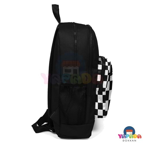 Coral High Kids 23814 Siyah Dama Desenli Dört Bölmeli USB ve AUX Çıkışlı Okul Sırt Çantası