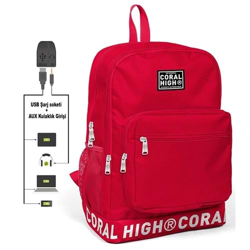 Coral High Logo Nakışlı Kırmızı Usb ve Aux Girişli 24103