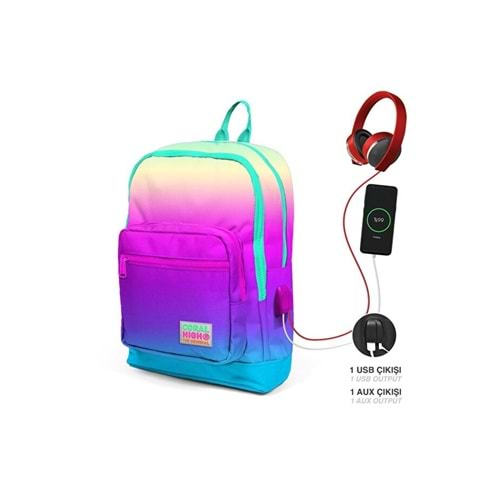 Coral High Kids Renk Geçişli Dört Bölmeli Usb'li Okul Sırt Çantası 23810