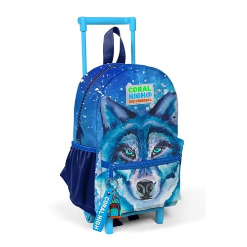 Coral High Minik Yuva Çekçekli Sırt Çantası Lacivert Mavi Kurt Desenli Iki Bölmeli 24043