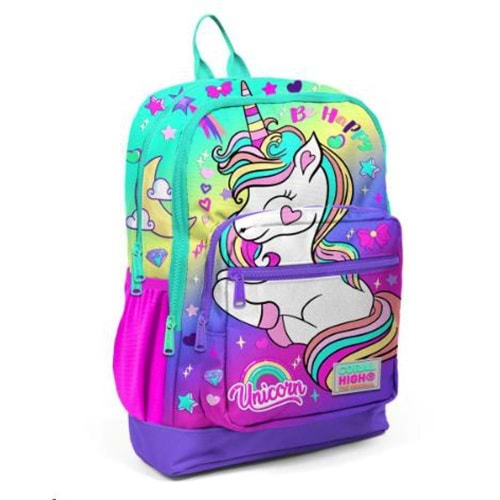 Coral High Kids 23729 Yeşil-Mor Unicorn Desenli Dört Bölmeli Okul Sırt Çantası 38 x 27 x 14 cm