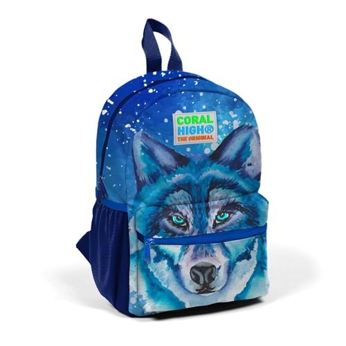 Coral High Minik Yuva Sırt Çantası Lacivert Mavi Kurt Desenli Desenli İki Bölmeli 23543