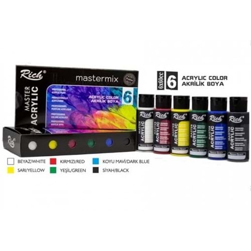 Rich Mastermix Akrilik Boya 60cc 6lı Set Canlı Renkler
