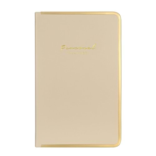 Victorias Journals Monaco Vegan Deri Sert Kapak 100gr 96 Yaprak 13x21Kenar Altın Demir ve Altın Yaldız Çizgili Krem