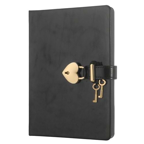 Victoria's Journals Hush Hush Kilitli Metalik Defter Kutulu 80gr 160 yp Düz Siyah