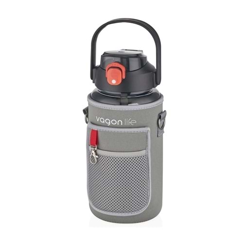 VagonLife 1500 Ml Pipetli Kılıflı Plastik Su Matarası Siyah Vgn-2115