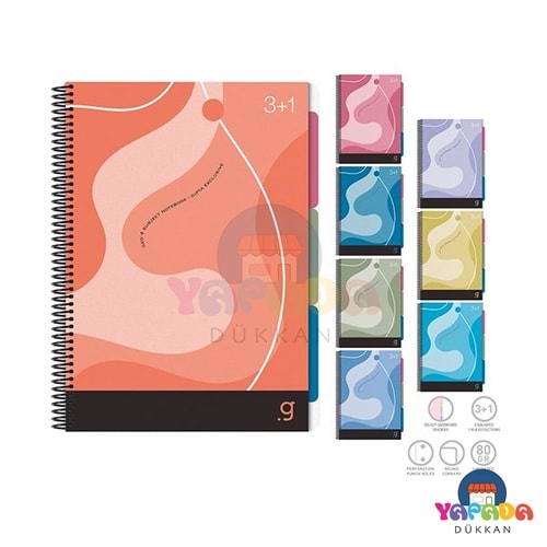 Gıpta Geo 3+1 Seperatörlü PP Kapak Spiralli A4 140 Yaprak Defter Karma Desen 8697236161487