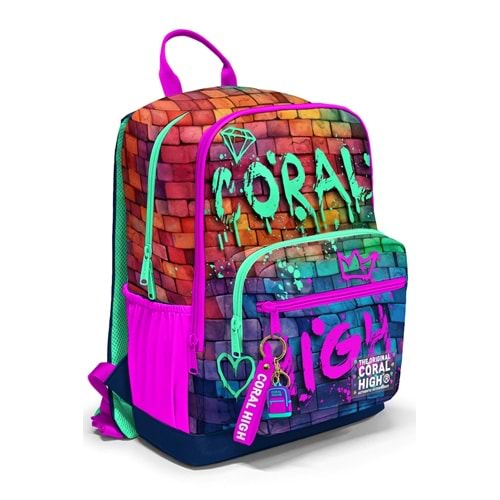 Coral High Kids 23629 Pembe-Lacivert Grafiti Desenli Dört Bölmeli Okul Sırt Çantası 42 x 28 x 16 cm - 18 L